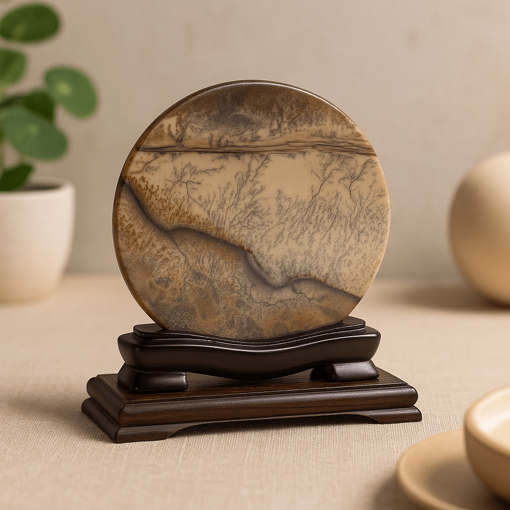 Dendritic Limestone Picture Stone Disc 100mm - SHAMTAM.COM