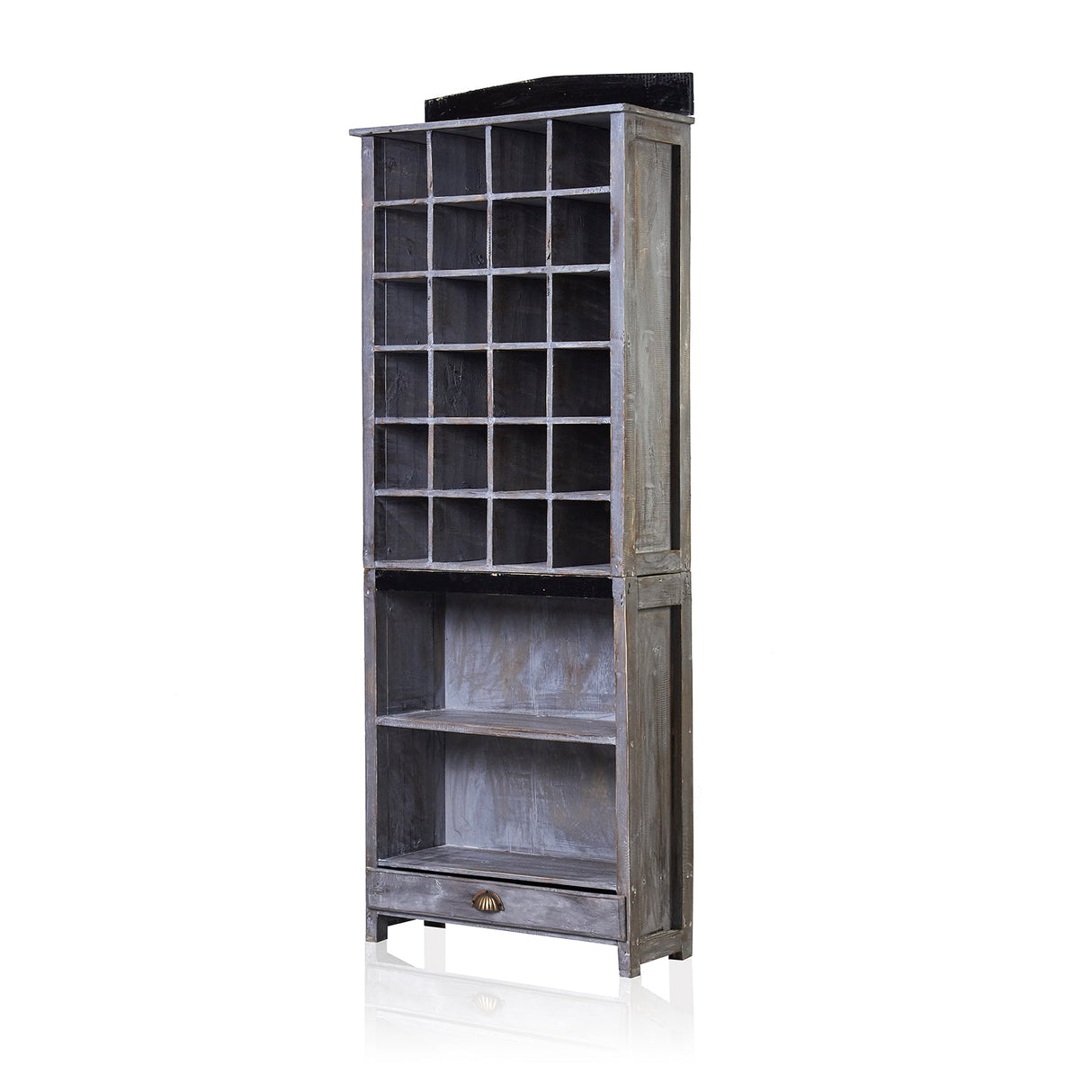 Display Storage Cabinet Grey Wash Distressed Wood - SHAMTAM.COM