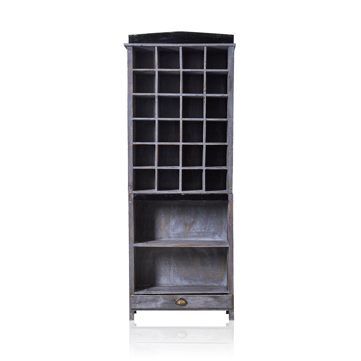 Display Storage Cabinet Grey Wash Distressed Wood - SHAMTAM.COM