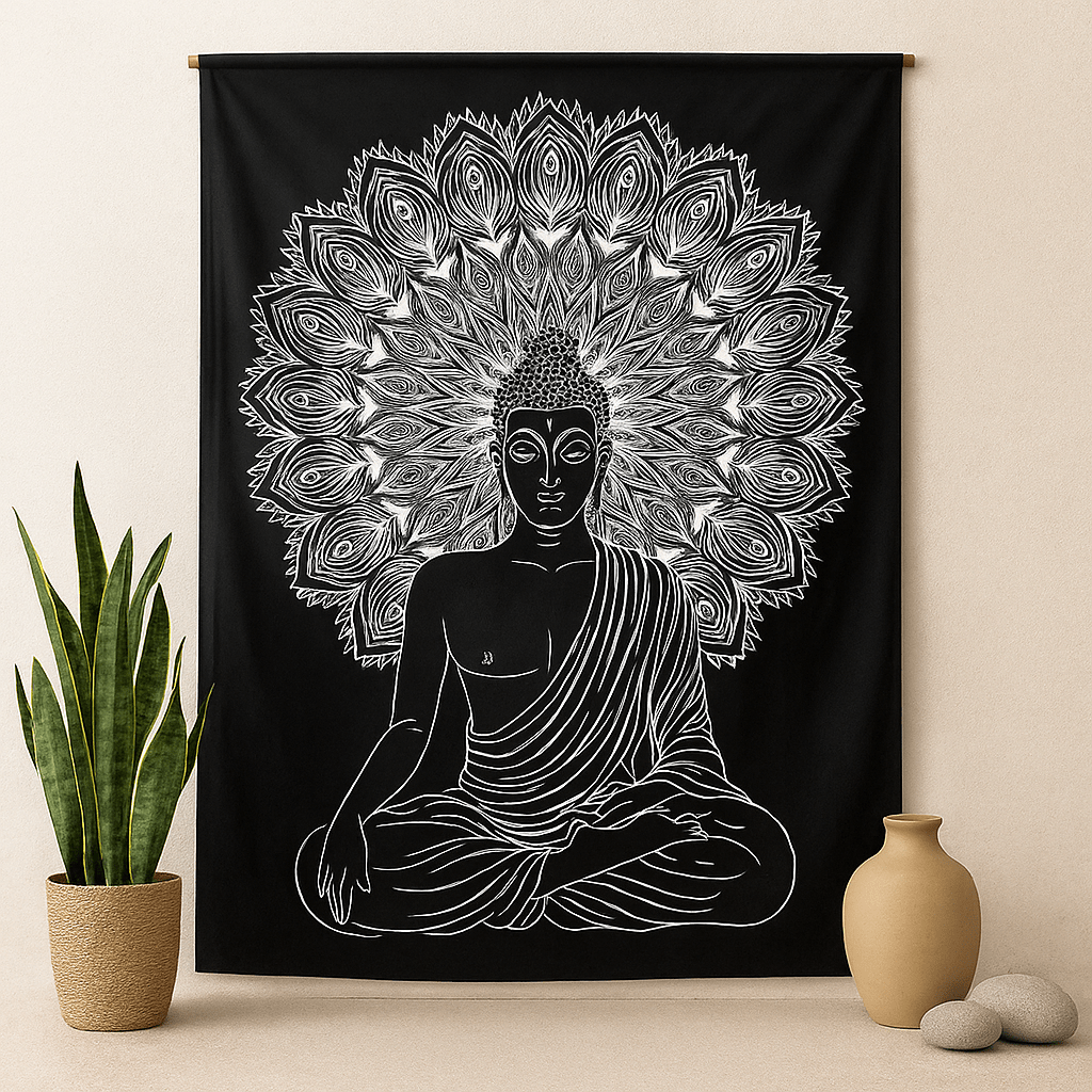 Double Bedspread, Black And White Buddha Wall Hanging - SHAMTAM.COM