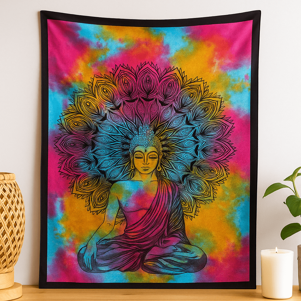 Double Cotton Bedspread and Wall Hanging, Buddha - SHAMTAM.COM