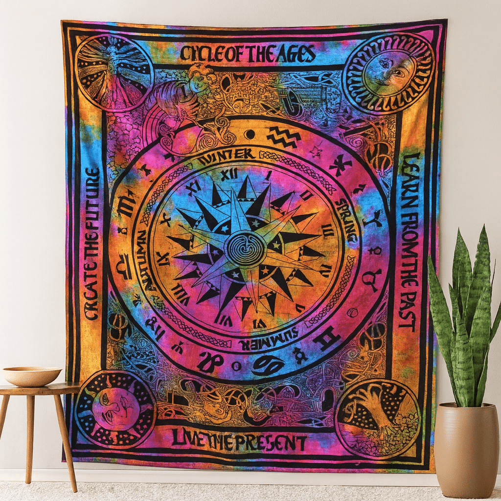 Double Cotton Bedspread Wall Hanging, Circle of Ages - SHAMTAM.COM