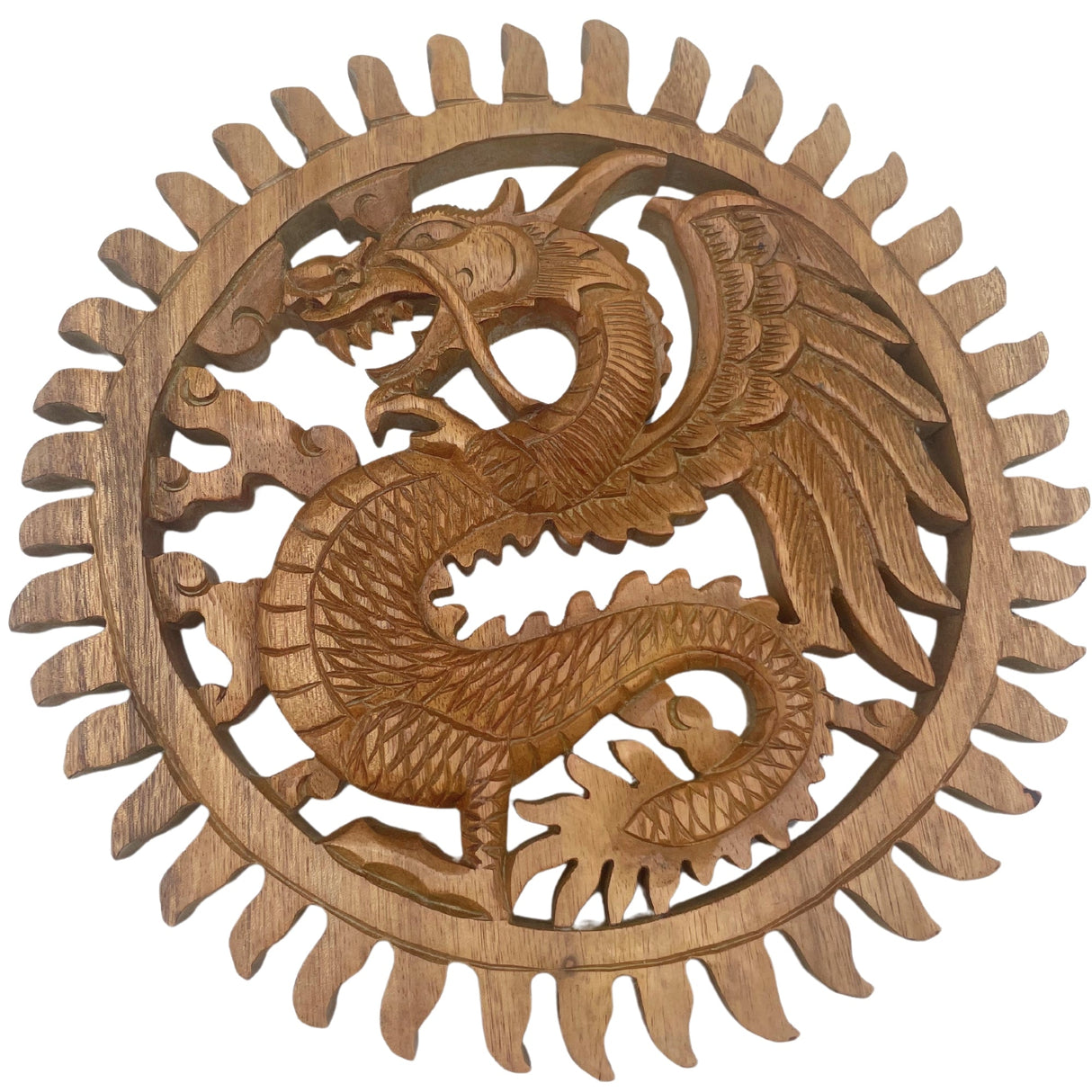 Winged Sun Dragon Plaque Carving - 30m - SHAMTAM.COM