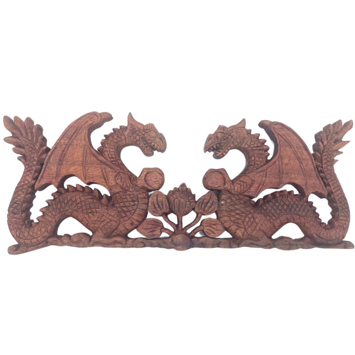 Two Facing Dragon Plaque Carving - 40x15cm - SHAMTAM.COM