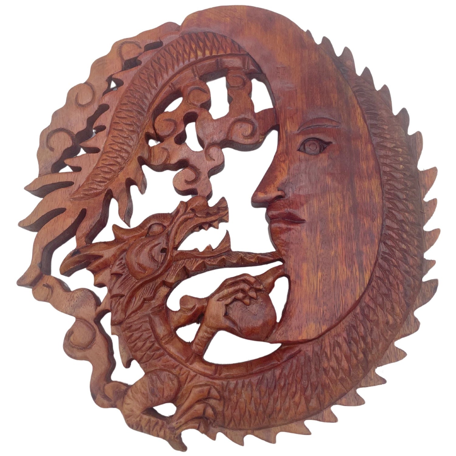 Dragon Wooden Wall Plaque Moon Face 30cm - SHAMTAM.COM