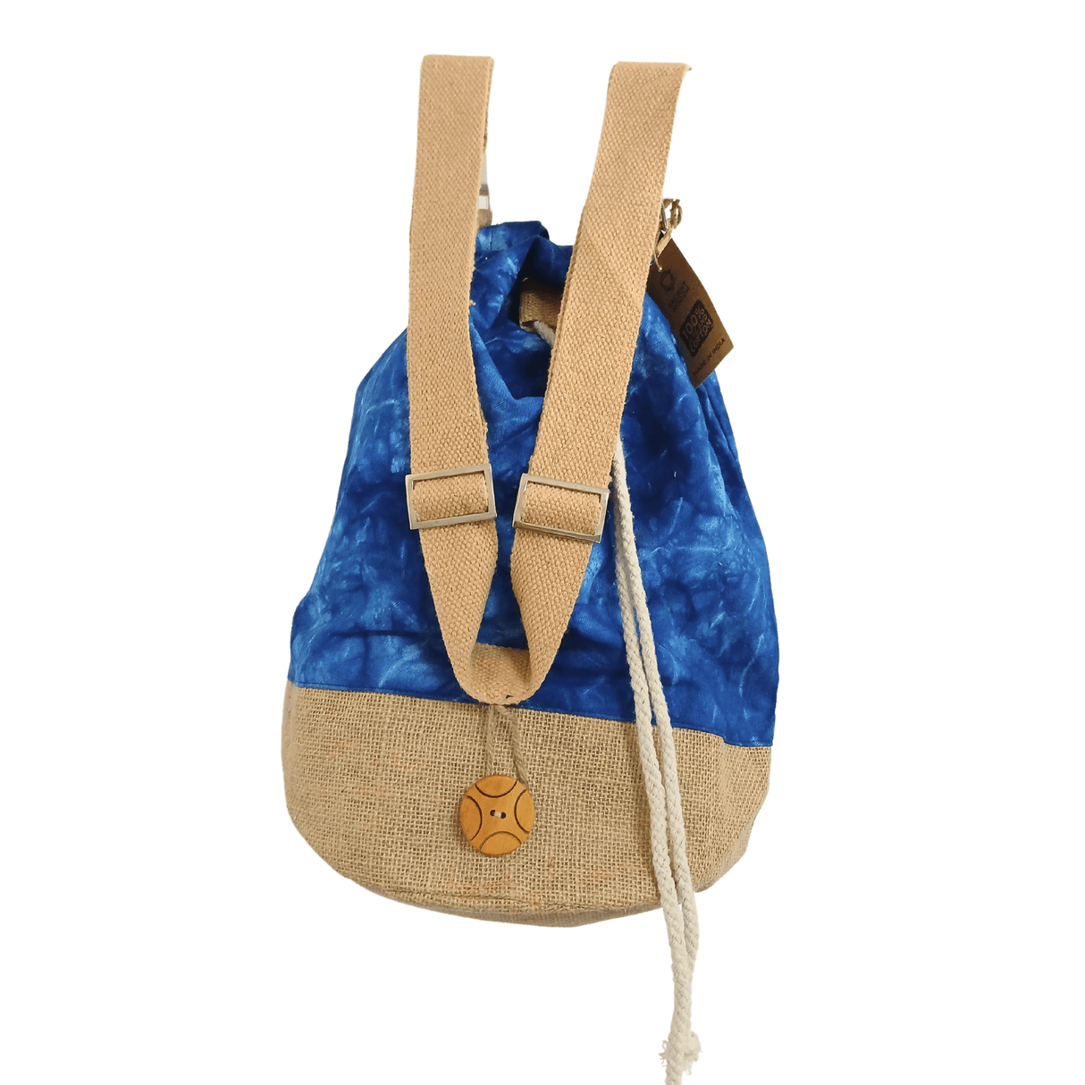 Bohemian Blue Stonewash Mandala Drawstring Backpack with Adjustable Strap and Burlap Bottom - SHAMTAM.COM