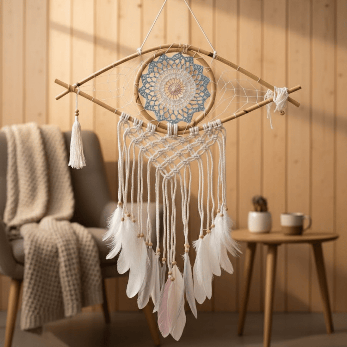 Dream Catcher Macrame Evil Eye Blue White Pink - SHAMTAM.COM