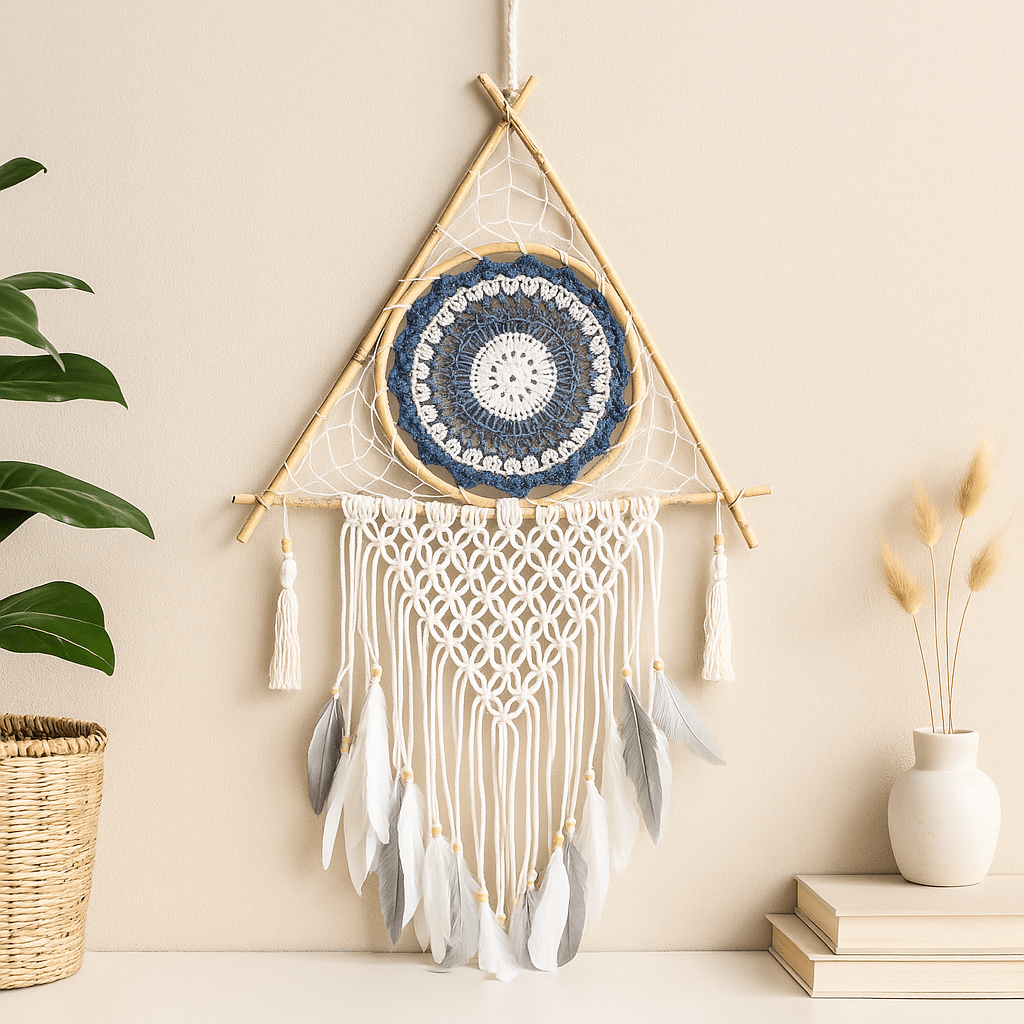 Dream Catcher Macrame Evil Eye Large White Grey - SHAMTAM.COM