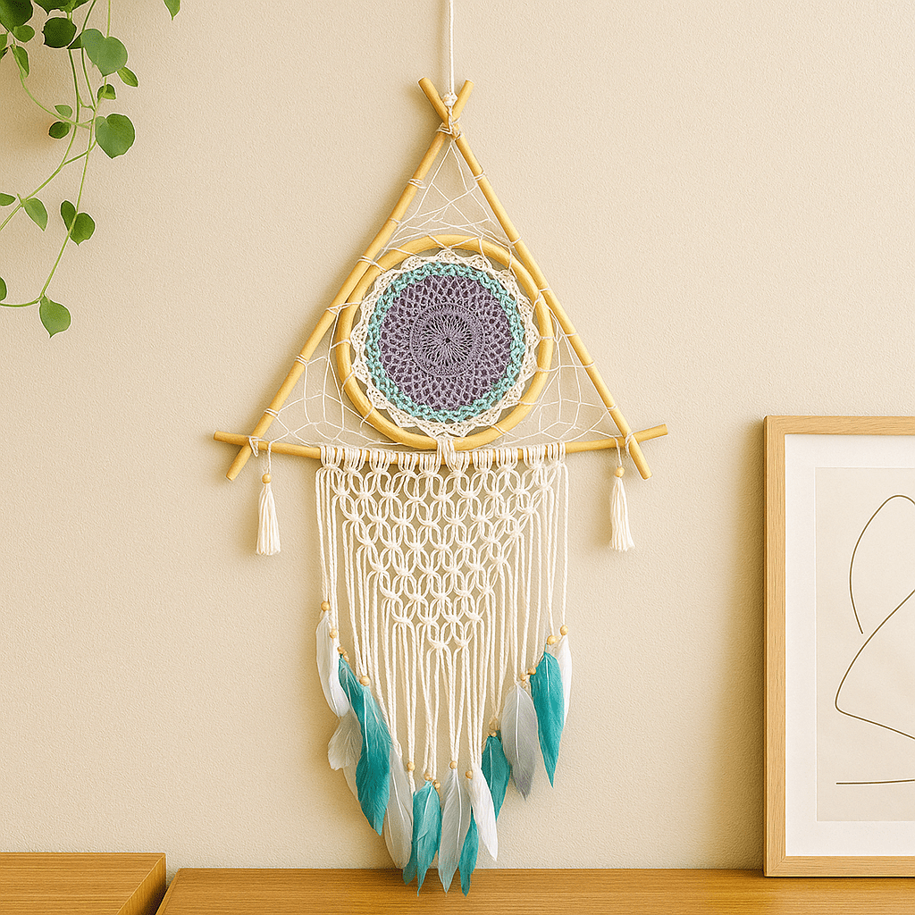 Dream Catcher Macrame Evil Eye Large White Turquoise - SHAMTAM.COM