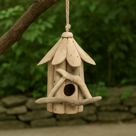 Driftwood Birdhouse With Rope Hanger, Small - SHAMTAM.COM