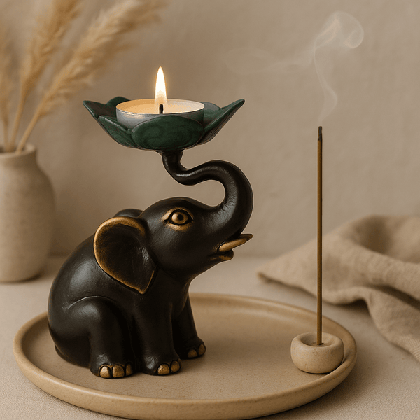 Suport mic pentru lumânare și bețișoare parfumate elefant