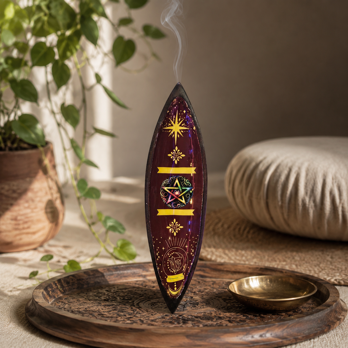 Enamel Incense Bowl - Mango Wood - Pentagon