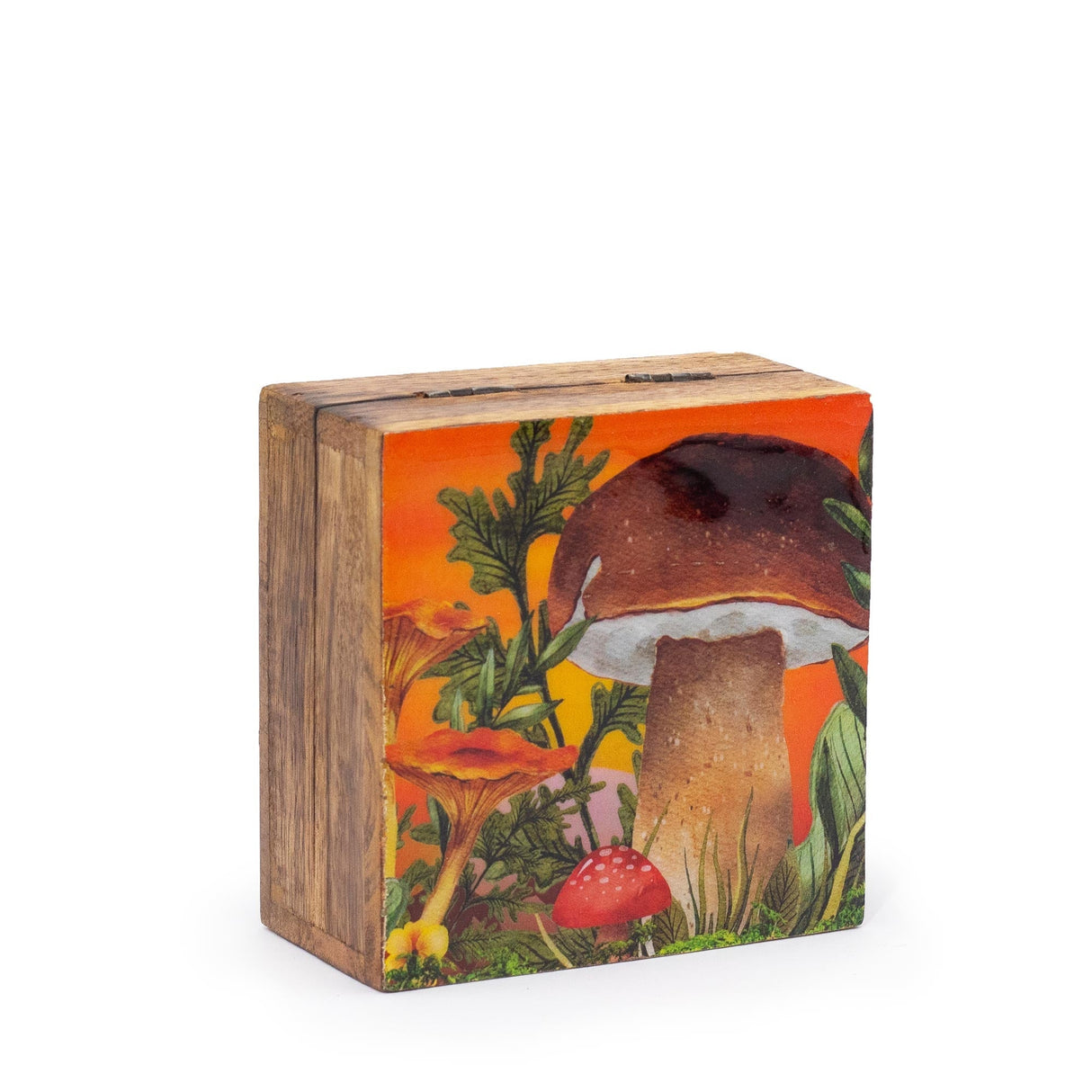 Small Enameled Square Box 10x10x4.2cm - Mushroom Design Maroon - SHAMTAM.COM