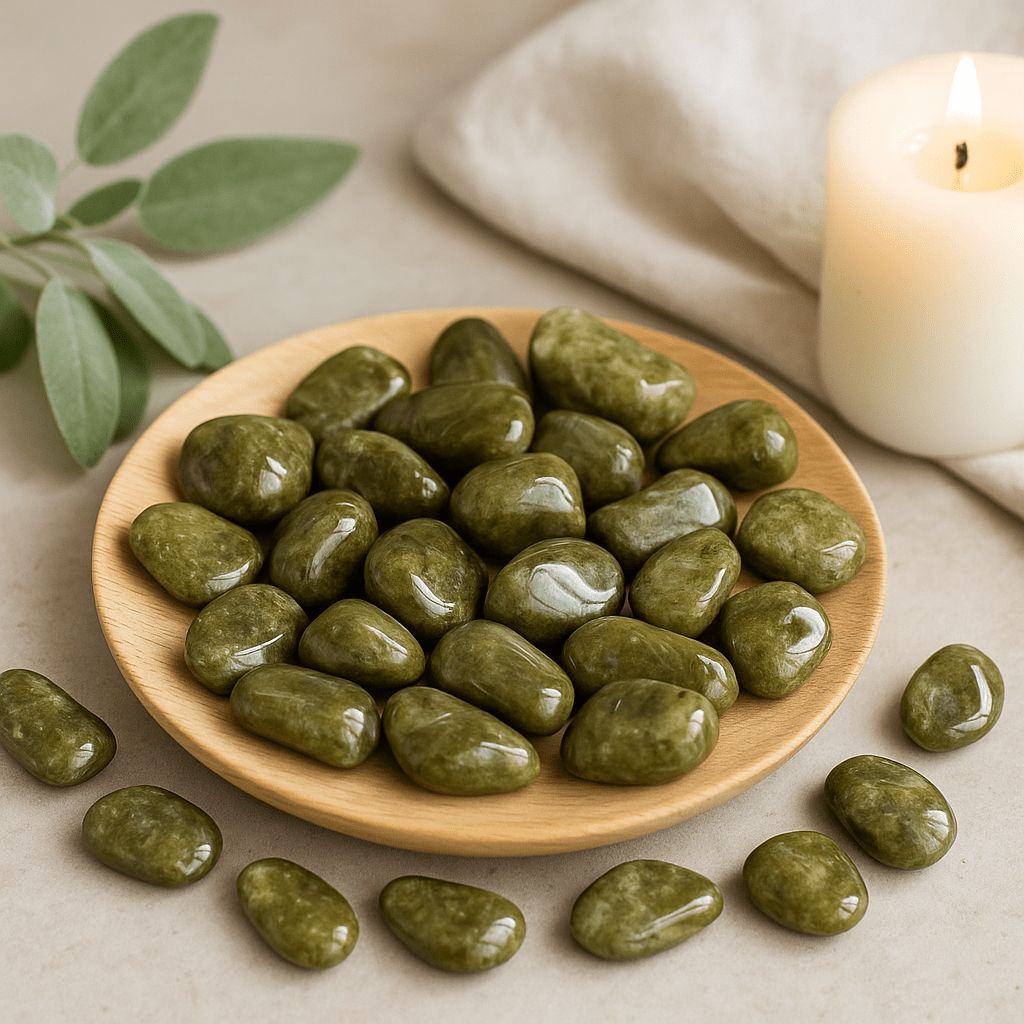 Epidote Snowflake Tumbled Stones Small African 24 Pieces - SHAMTAM.COM