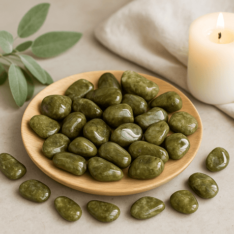 Epidote Snowflake Tumbled Stones Small African 24 Pieces - SHAMTAM.COM