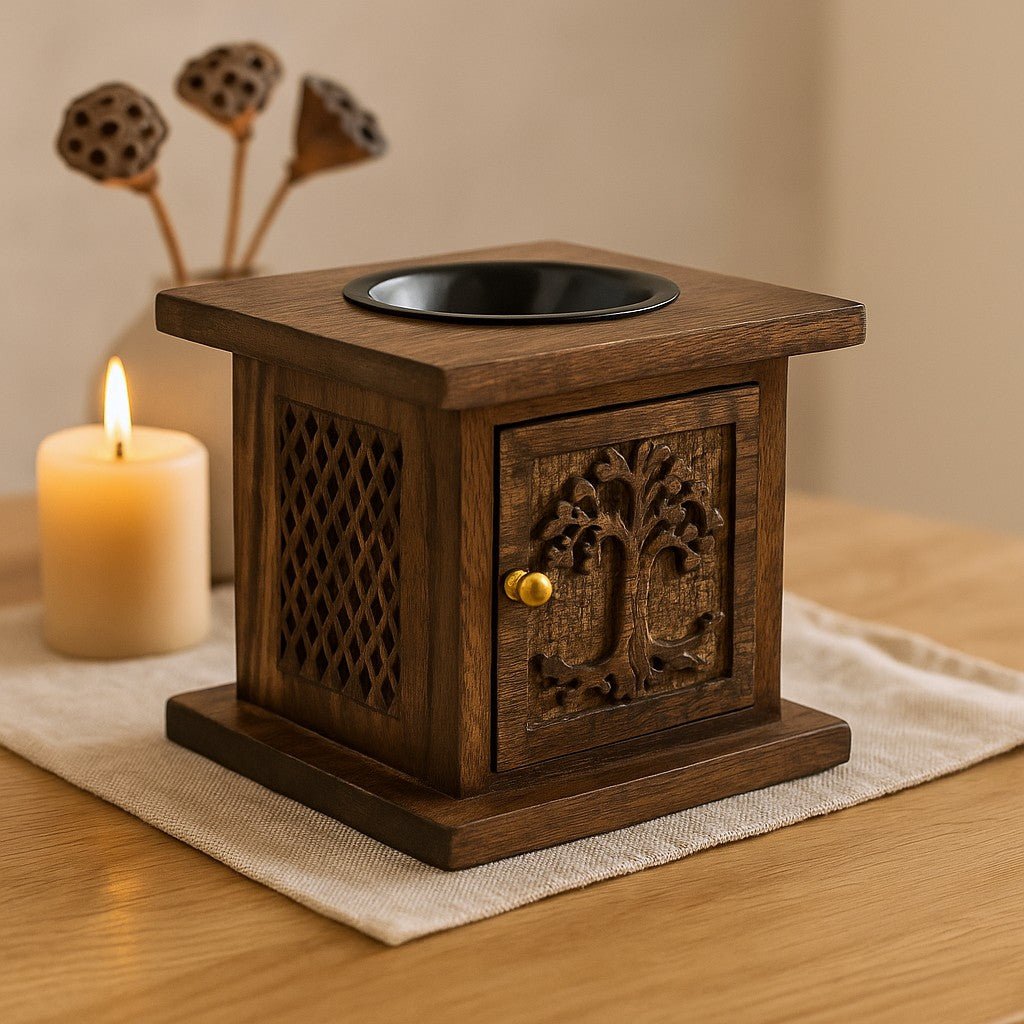 Essential Oil Burner Mango Wood Tree Of Life - SHAMTAM.COM