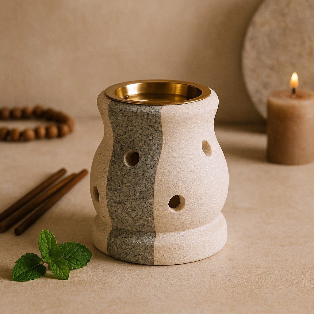Essential Oil Burner Sandstone and Glass - SHAMTAM.COM