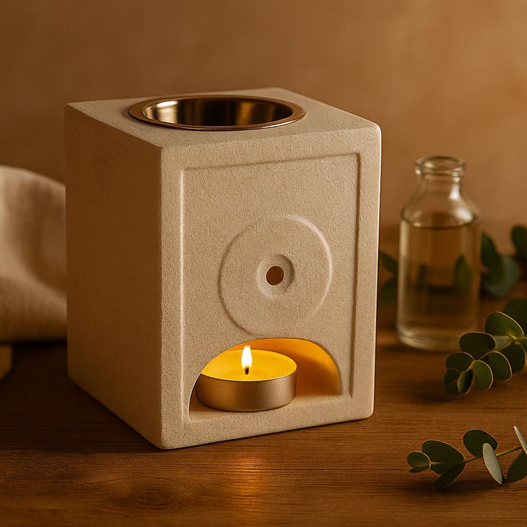 Essential Oil Burner - Sandstone Square Moorish - SHAMTAM.COM