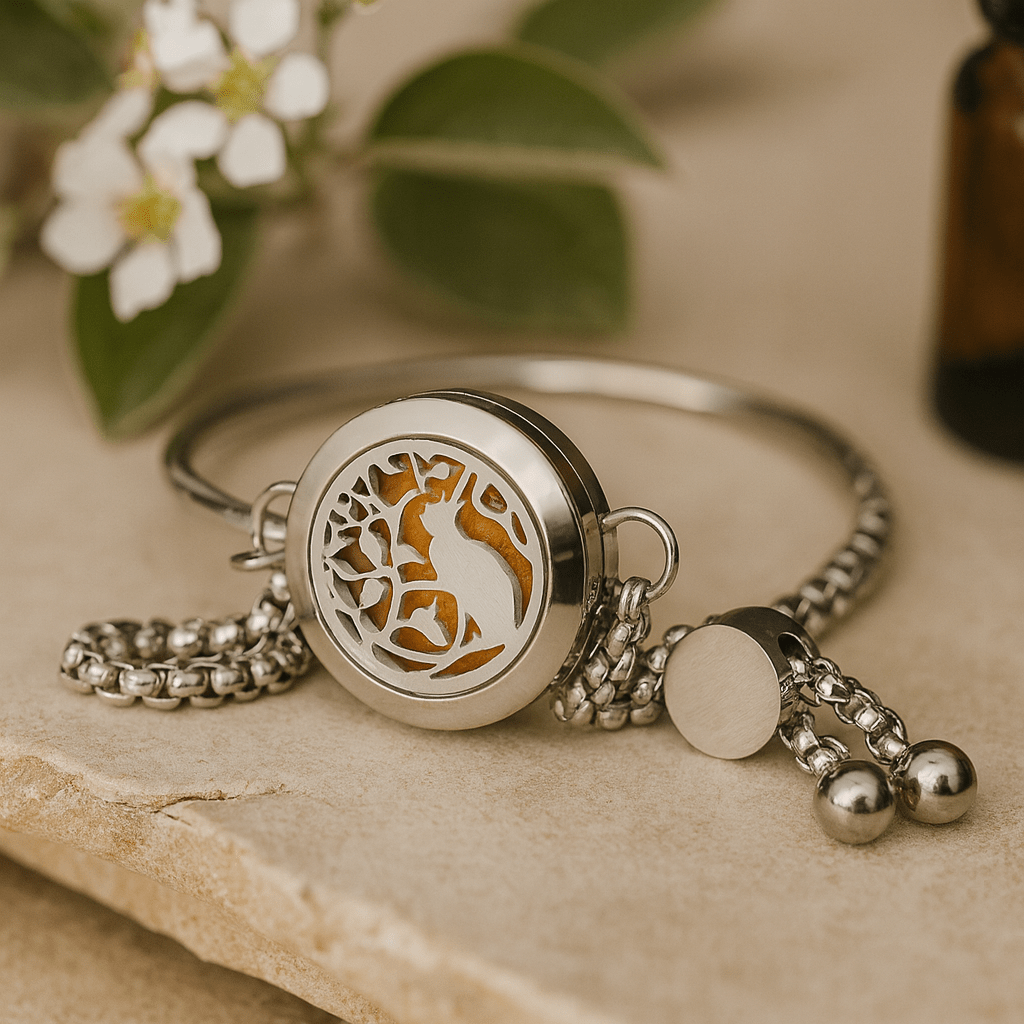 Essential Oil Diffuser Bracelet Cat And Flowers 20mm - SHAMTAM.COM
