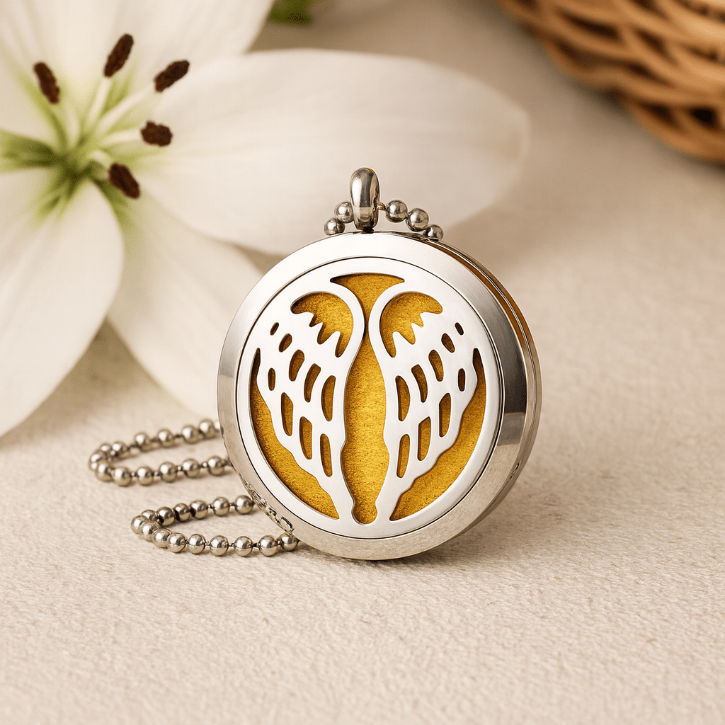 Essential Oil Diffuser Locket Necklace Angel Wings 30mm - SHAMTAM.COM