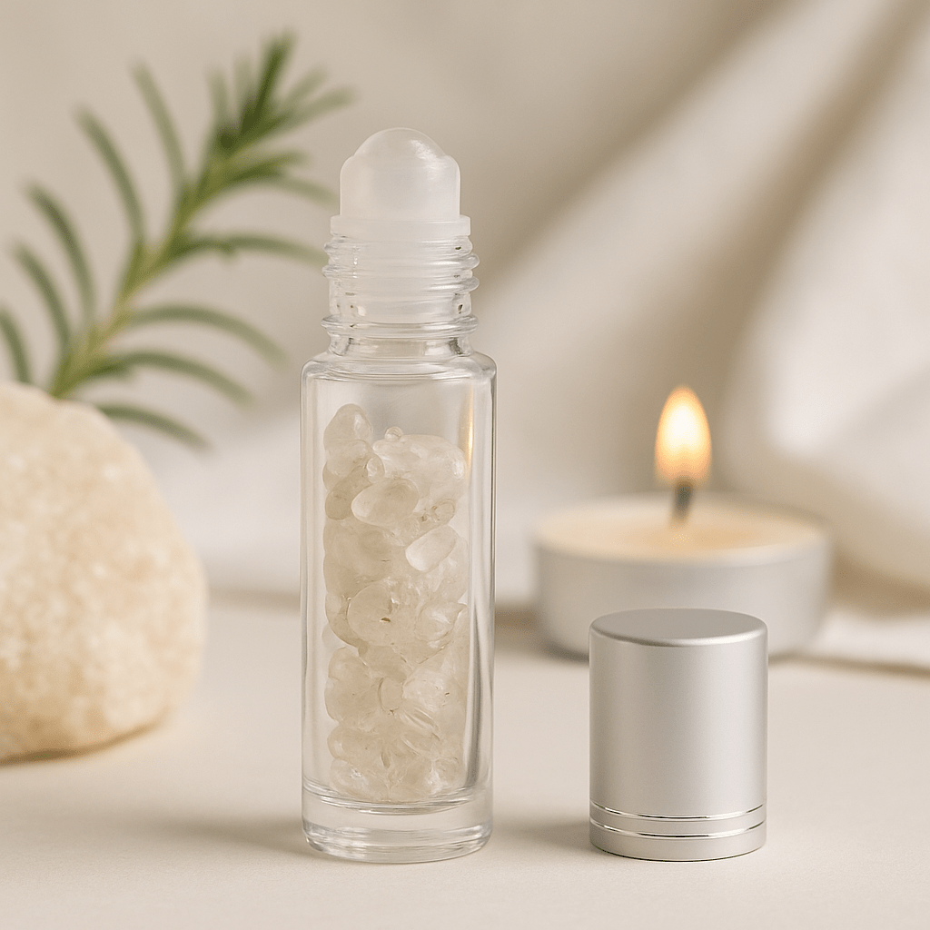 Essential Oil Roller Bottle Rock Quartz Silver Cap - SHAMTAM.COM