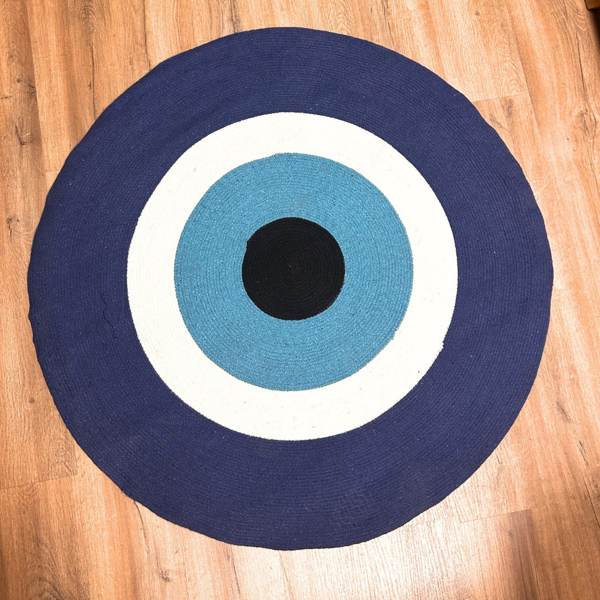 Evil Eye Cotton Rope Rug - 120cm Round Blue Protective Home Decor - SHAMTAM.COM