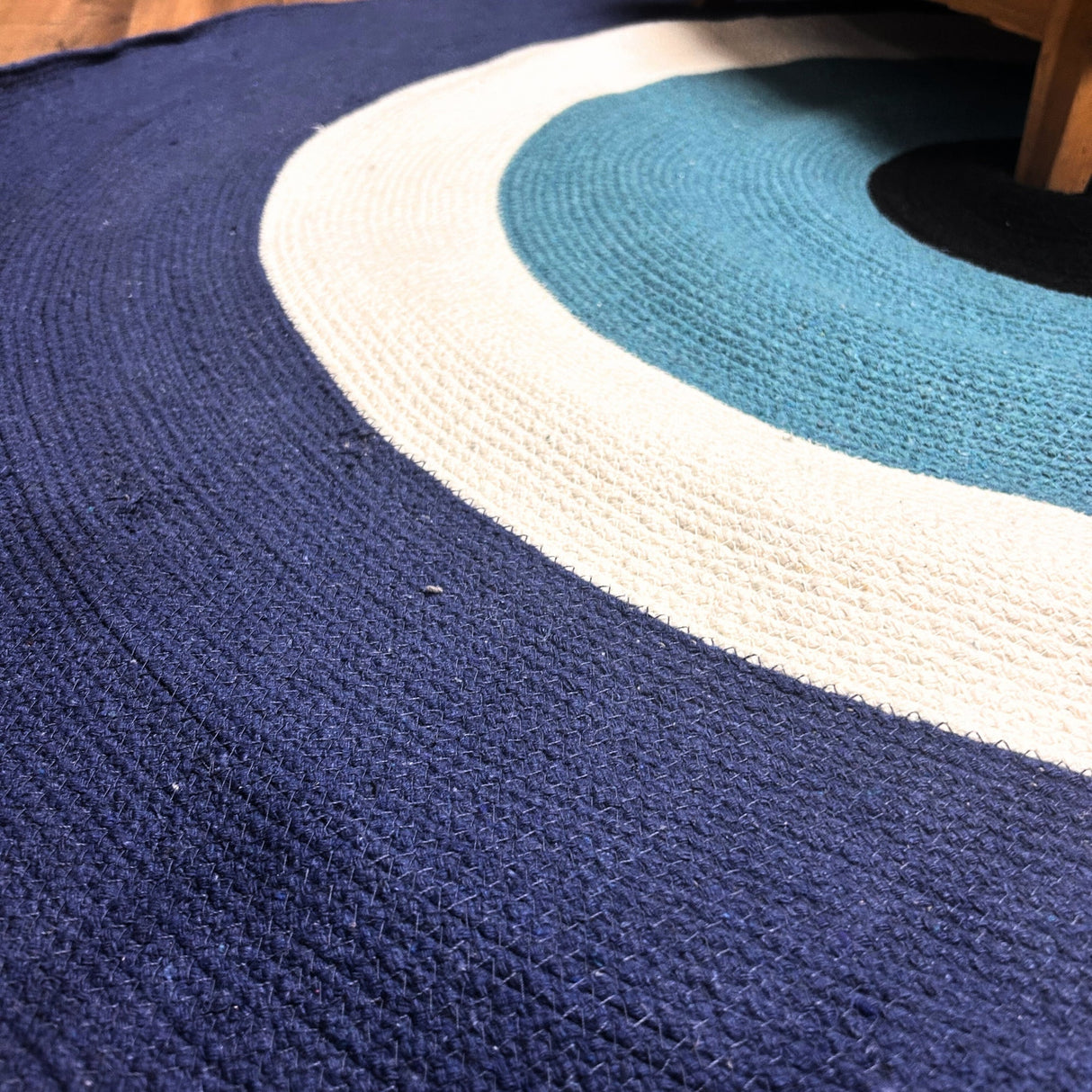 Evil Eye Cotton Rope Rug - 120cm Round Blue Protective Home Decor - SHAMTAM.COM