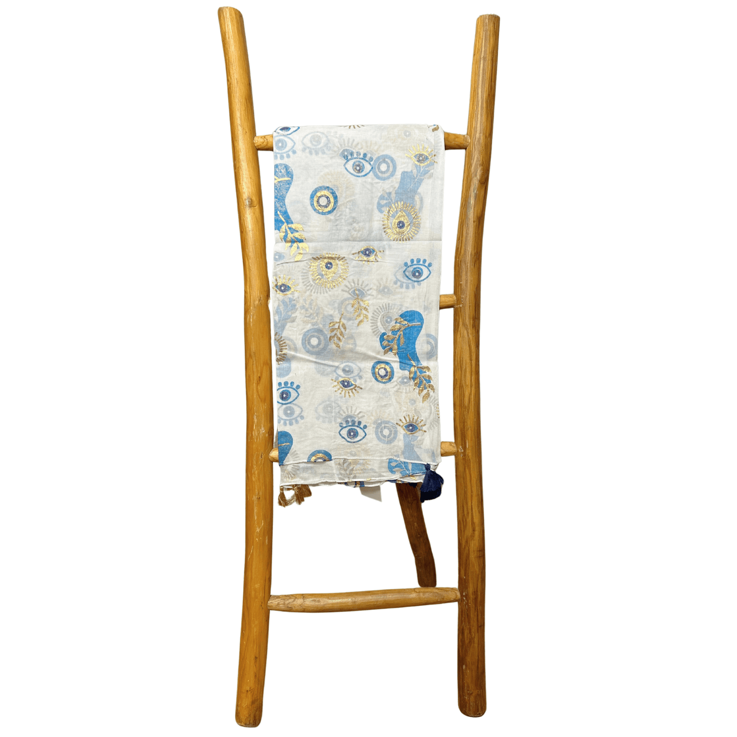 Nomad Sari On the Med Collection - Pareo - White , Blue & Gold Evil Eye Design - SHAMTAM.COM