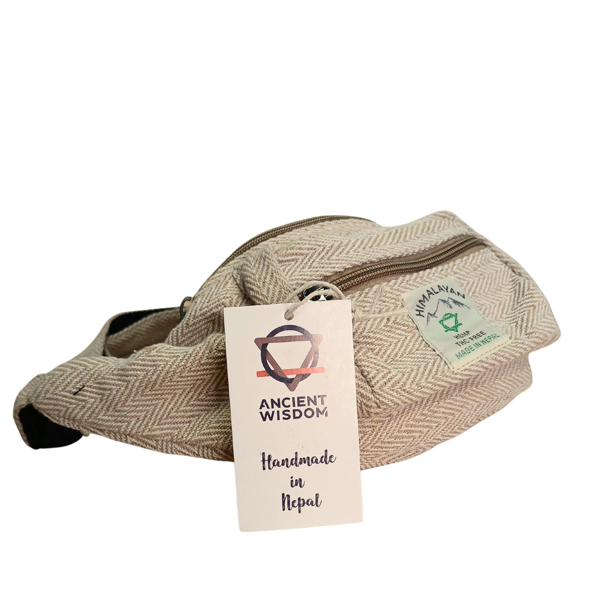 Handmade Natural Cotton Hemp Waist Bag with Herringbone Pattern - Himalayan Fanny Pack from Nepal - SHAMTAM.COM
