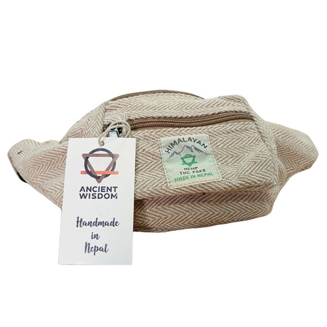 Handmade Natural Cotton Hemp Waist Bag with Herringbone Pattern - Himalayan Fanny Pack from Nepal - SHAMTAM.COM