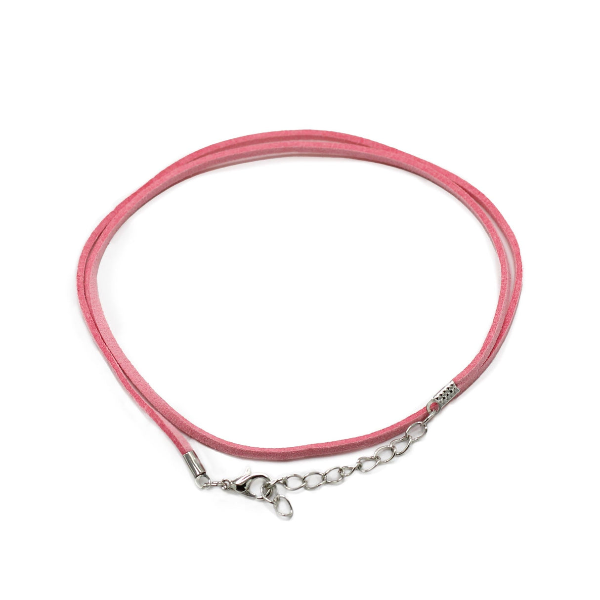 Pink faux eco leather pendant cord 2.5mm thickness 55cm length with metal clasp and adjustable chain