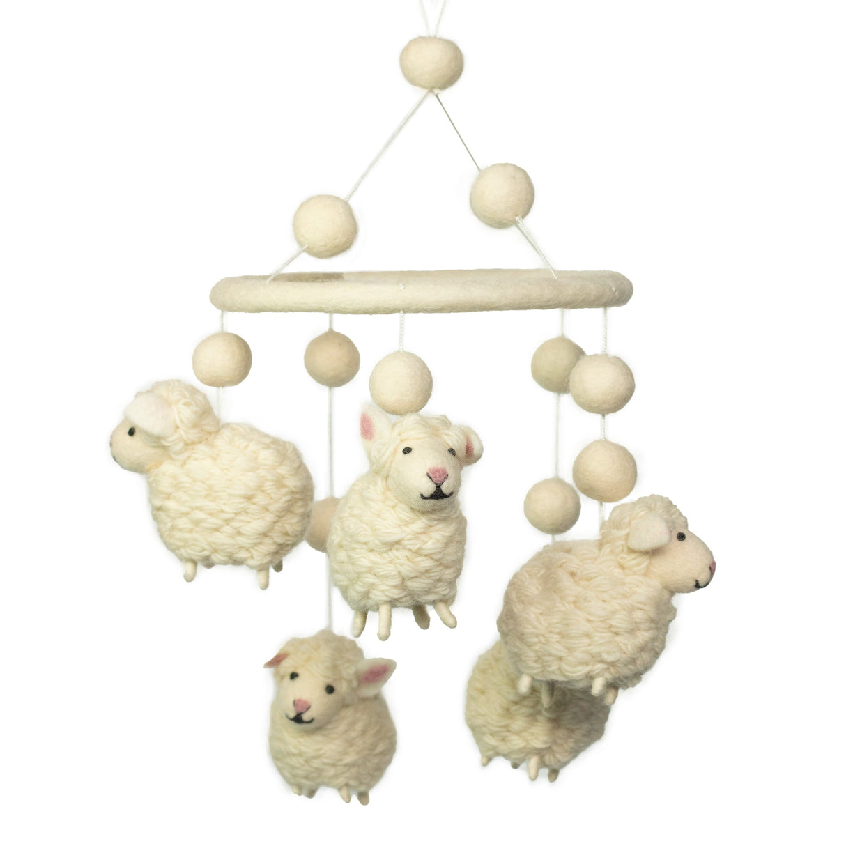 Handmade Felt Baby Mobile with Fluffy White Sheep and Soft Felt Balls - Perfect Nursery Decor for Crib or Changing Table - SHAMTAM.COM