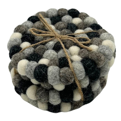 Felt Ball Round Coasters - Multi Grey colour (set of 4) - SHAMTAM.COM