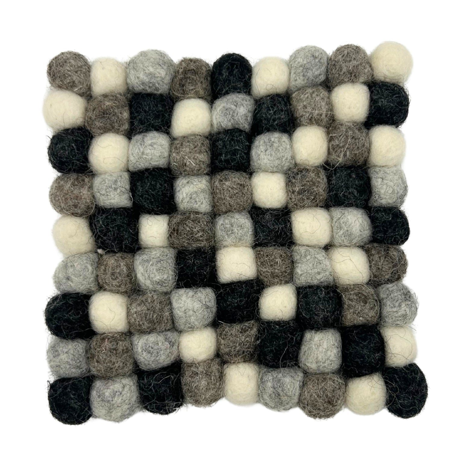 Felt Ball Square Coasters - Multi Grey colour (set of 4) - SHAMTAM.COM