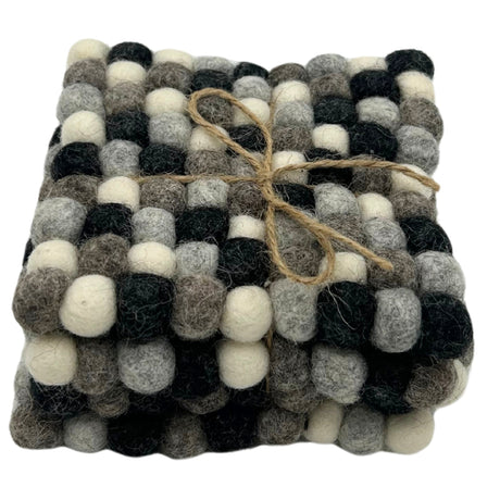 Felt Ball Square Coasters - Multi Grey colour (set of 4) - SHAMTAM.COM
