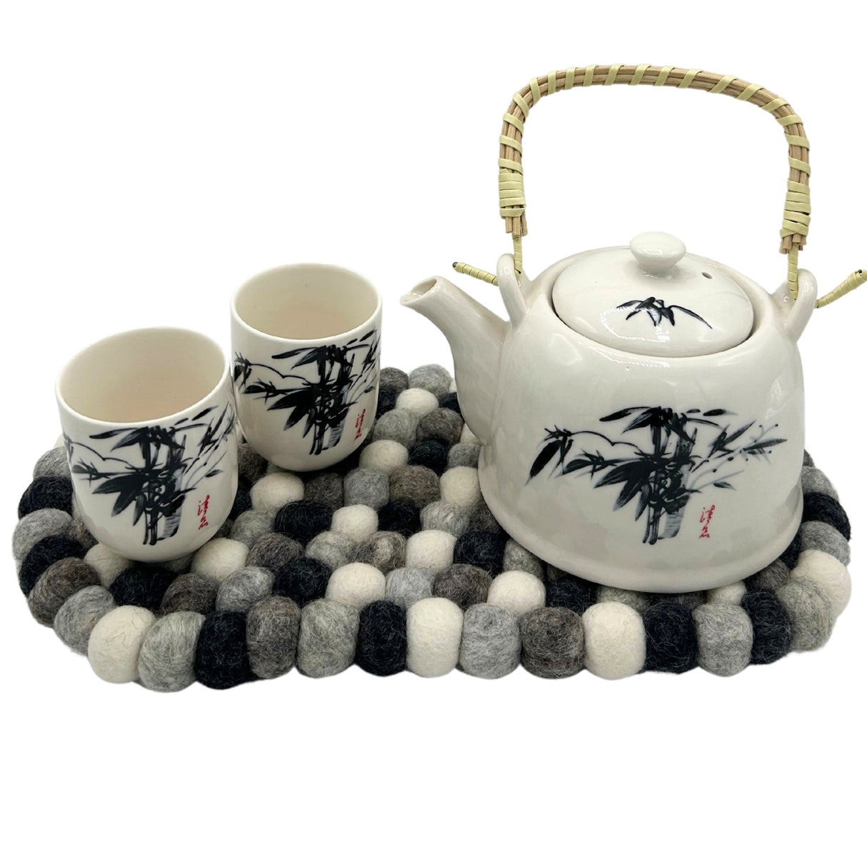 Felt Ball Oval Centre Mat - Multi Grey Colour - SHAMTAM.COM