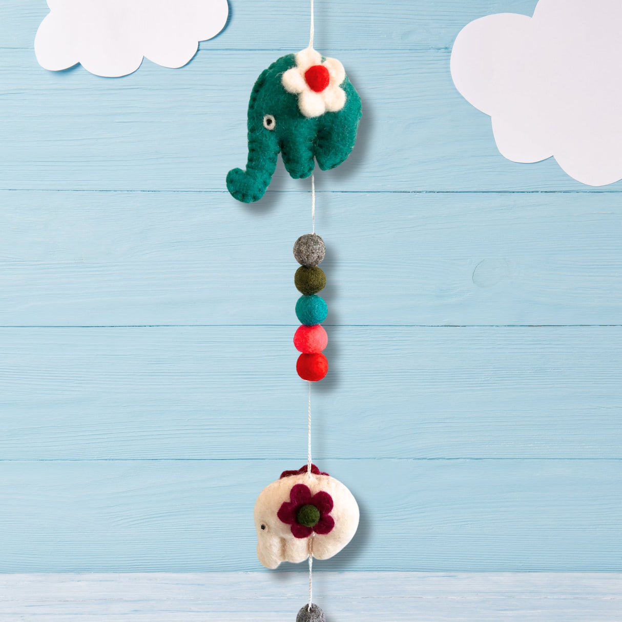 Colorful Felt Elephant Wall Hanging Garland with Vibrant Felt Balls - Decorative Nursery and Kids Room Decor - SHAMTAM.COM