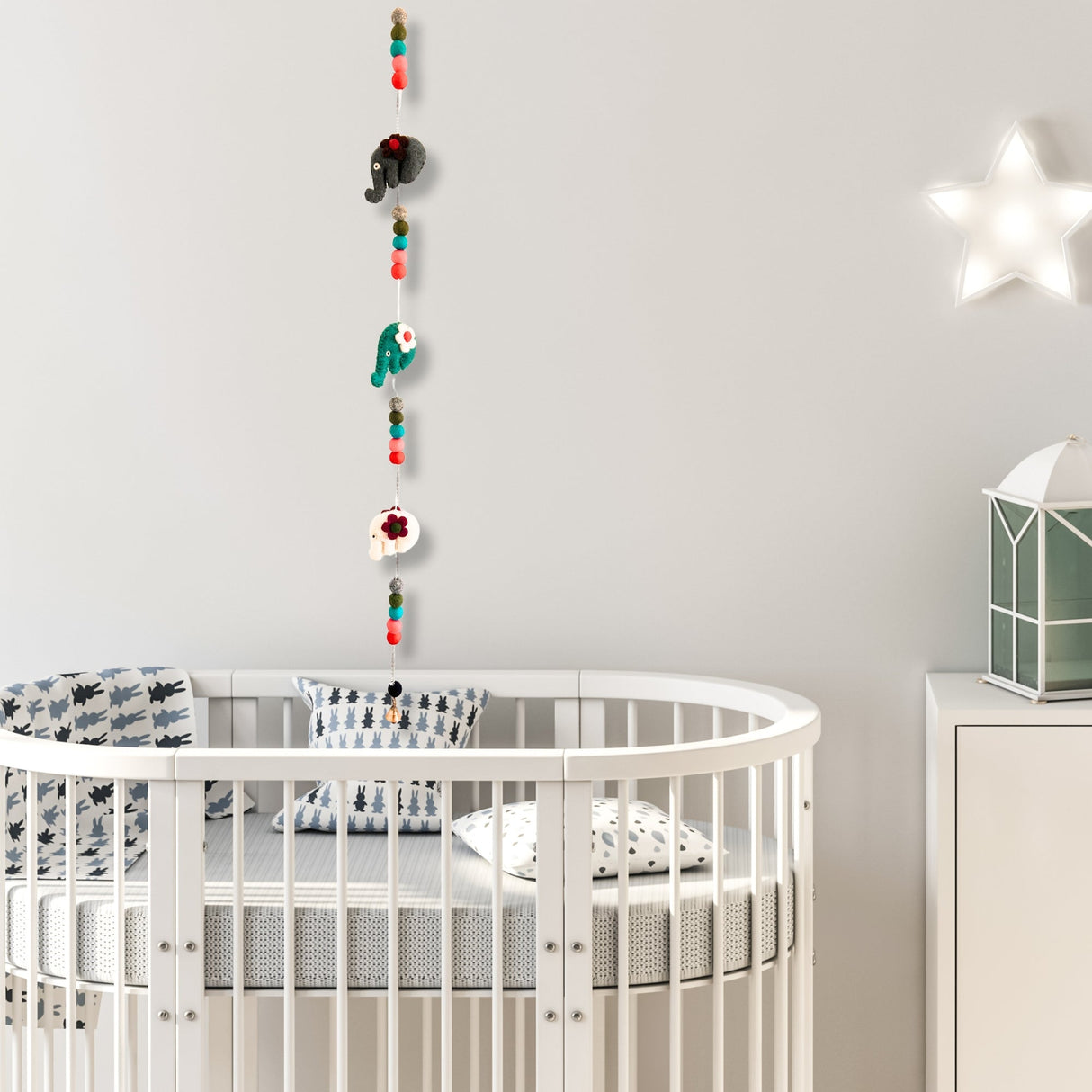 Colorful Felt Elephant Wall Hanging Garland with Vibrant Felt Balls - Decorative Nursery and Kids Room Decor - SHAMTAM.COM
