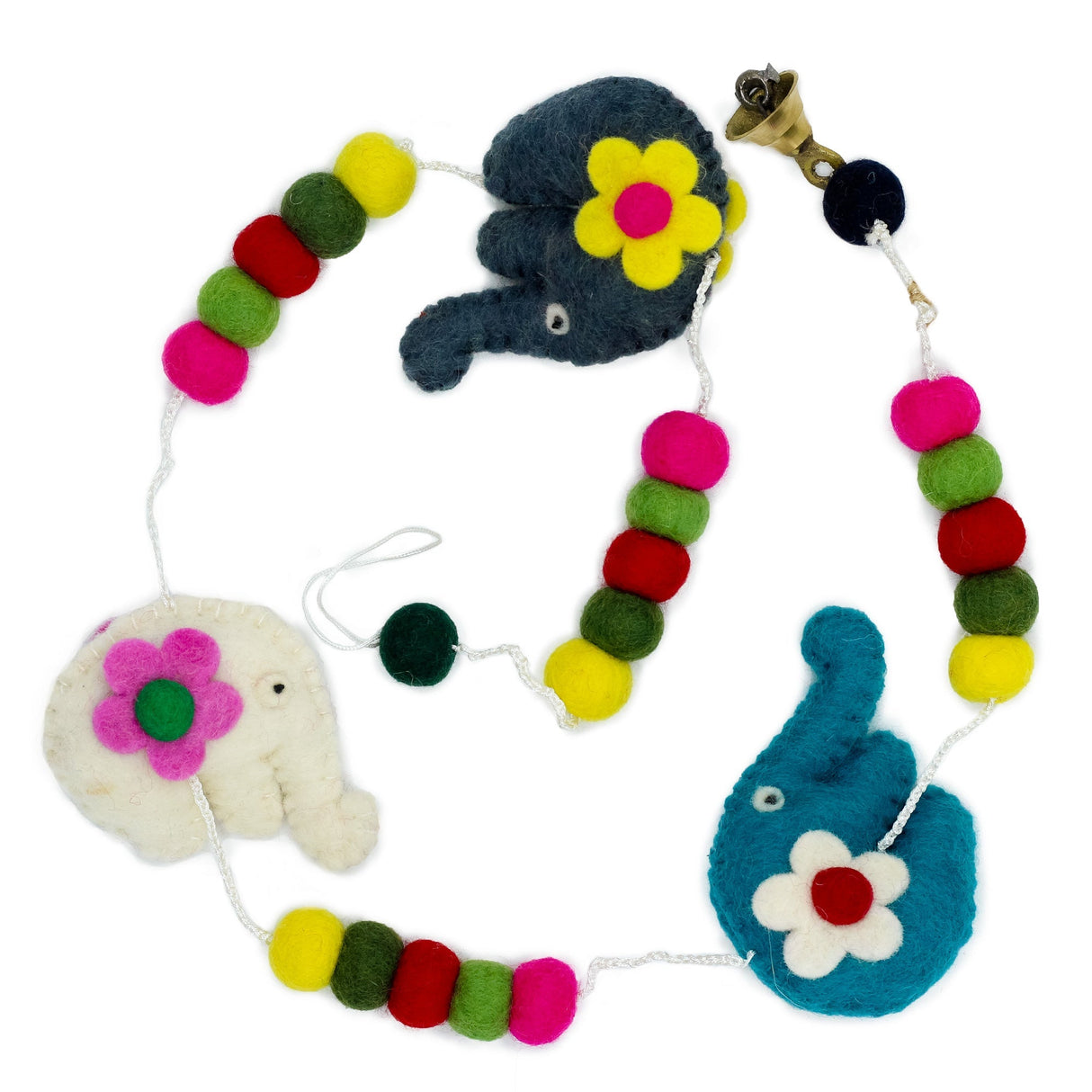 Colorful Felt Elephant Wall Hanging Garland with Vibrant Felt Balls - Decorative Nursery and Kids Room Decor - SHAMTAM.COM