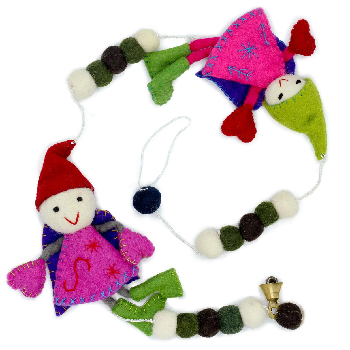 Whimsical Felt Wall Hanging Garland - Fairy Angels with Colorful Outfits and Bell Accents - SHAMTAM.COM