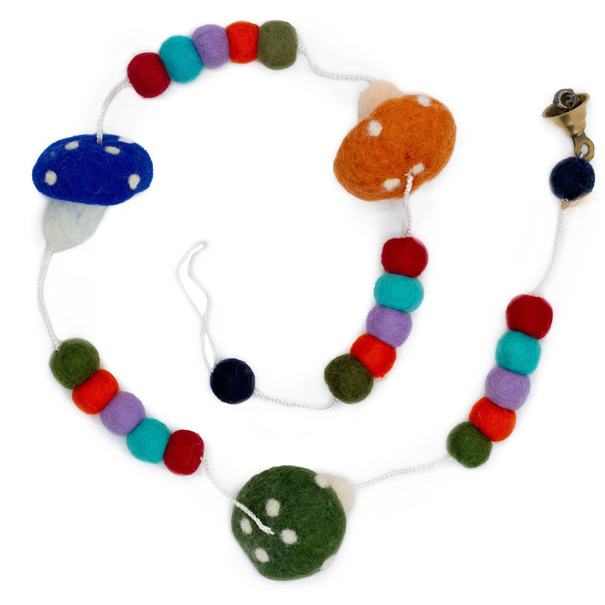 Whimsical Felt Mushroom Wall Hanging Garland with Colorful Balls and Bell - Decorative Home Decor - SHAMTAM.COM
