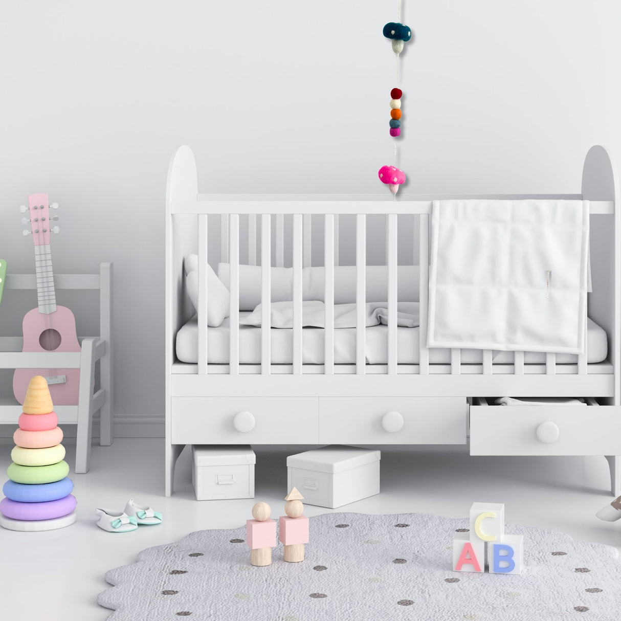 Whimsical Felt Mushroom Wall Hanging Garland with Colorful Balls and Bell - Decorative Home Decor - SHAMTAM.COM