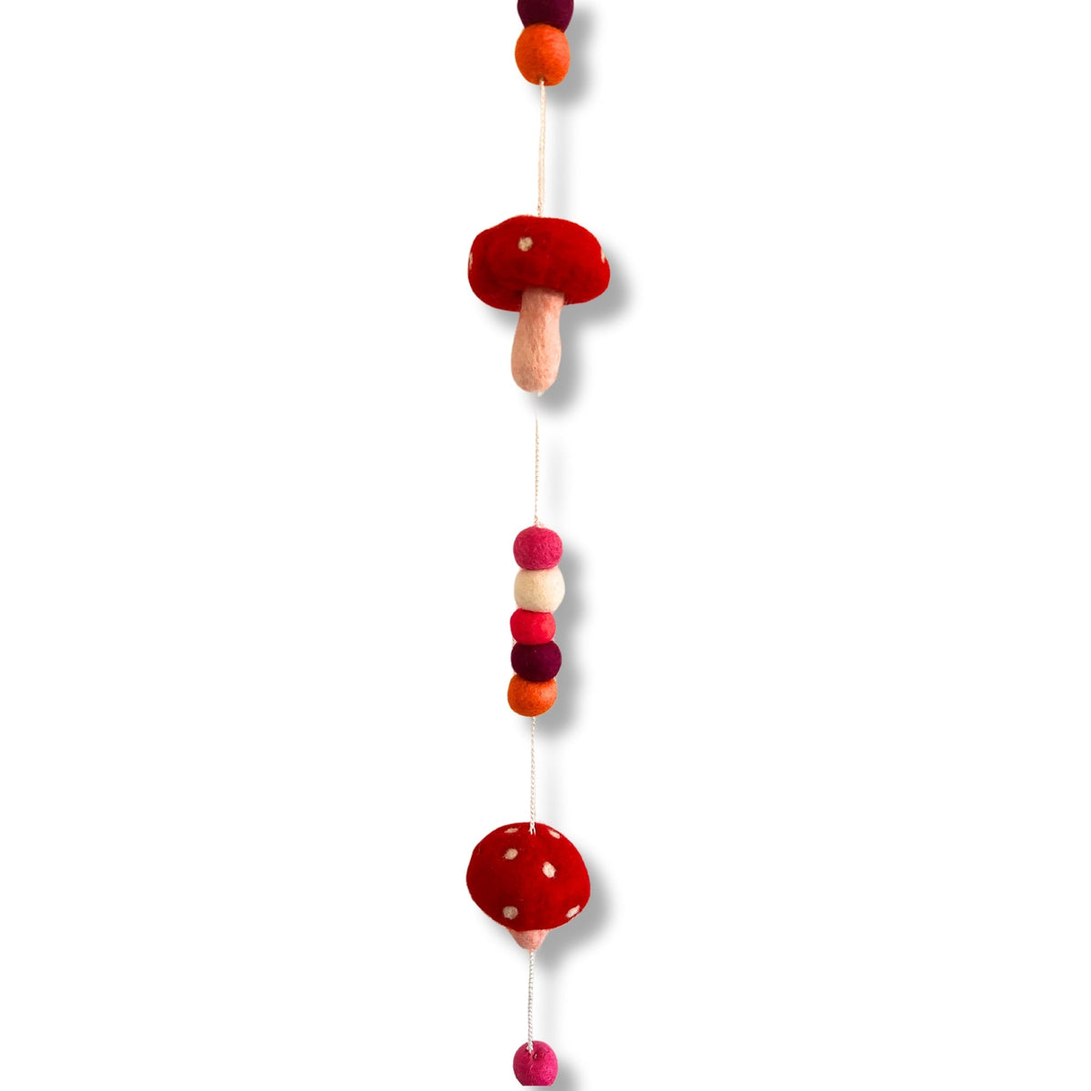 Whimsical Felt Mushroom Garland with Colorful Balls and Bell - Festive Redtop Mushroom Wall Hanging Decor - SHAMTAM.COM
