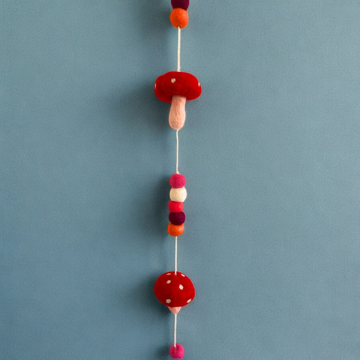 Whimsical Felt Mushroom Garland with Colorful Balls and Bell - Festive Redtop Mushroom Wall Hanging Decor - SHAMTAM.COM