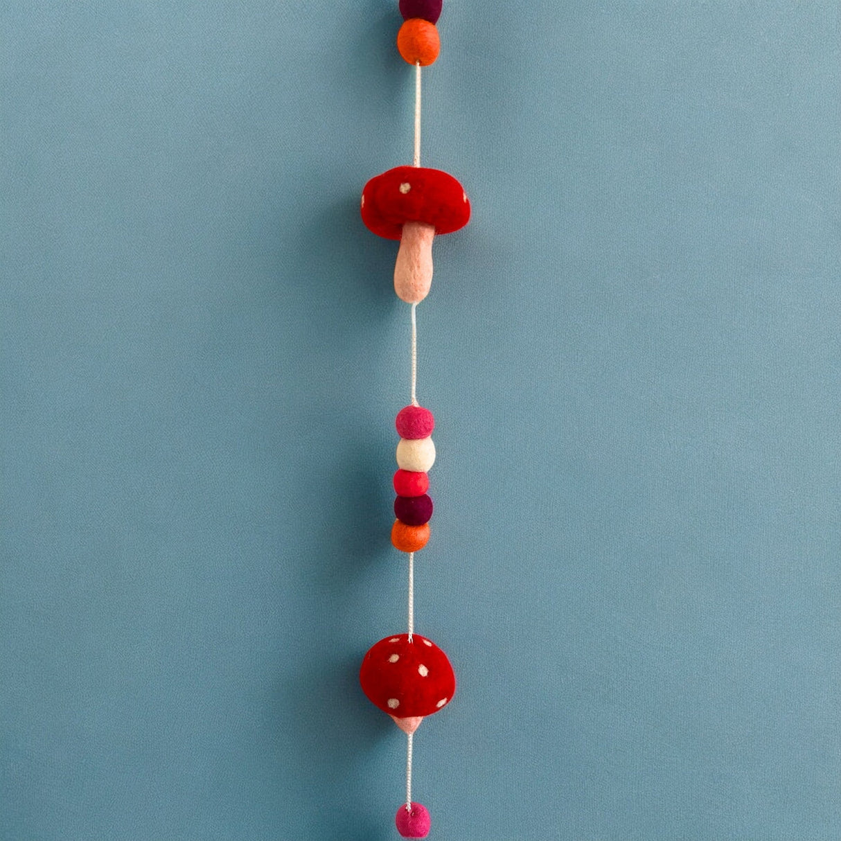 Whimsical Felt Mushroom Garland with Colorful Balls and Bell - Festive Redtop Mushroom Wall Hanging Decor - SHAMTAM.COM