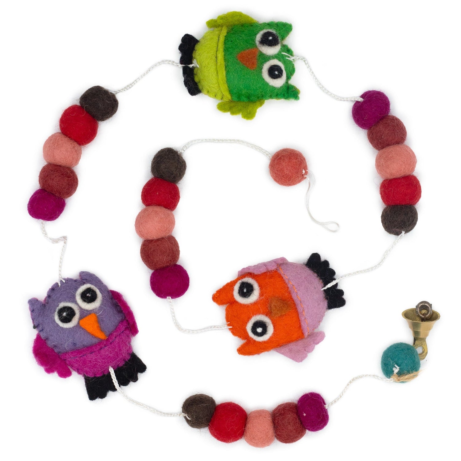 Colorful Felt Owl Wall Hanging Garland with Bell - Whimsical Decorative Felt Balls for Home Decor - SHAMTAM.COM