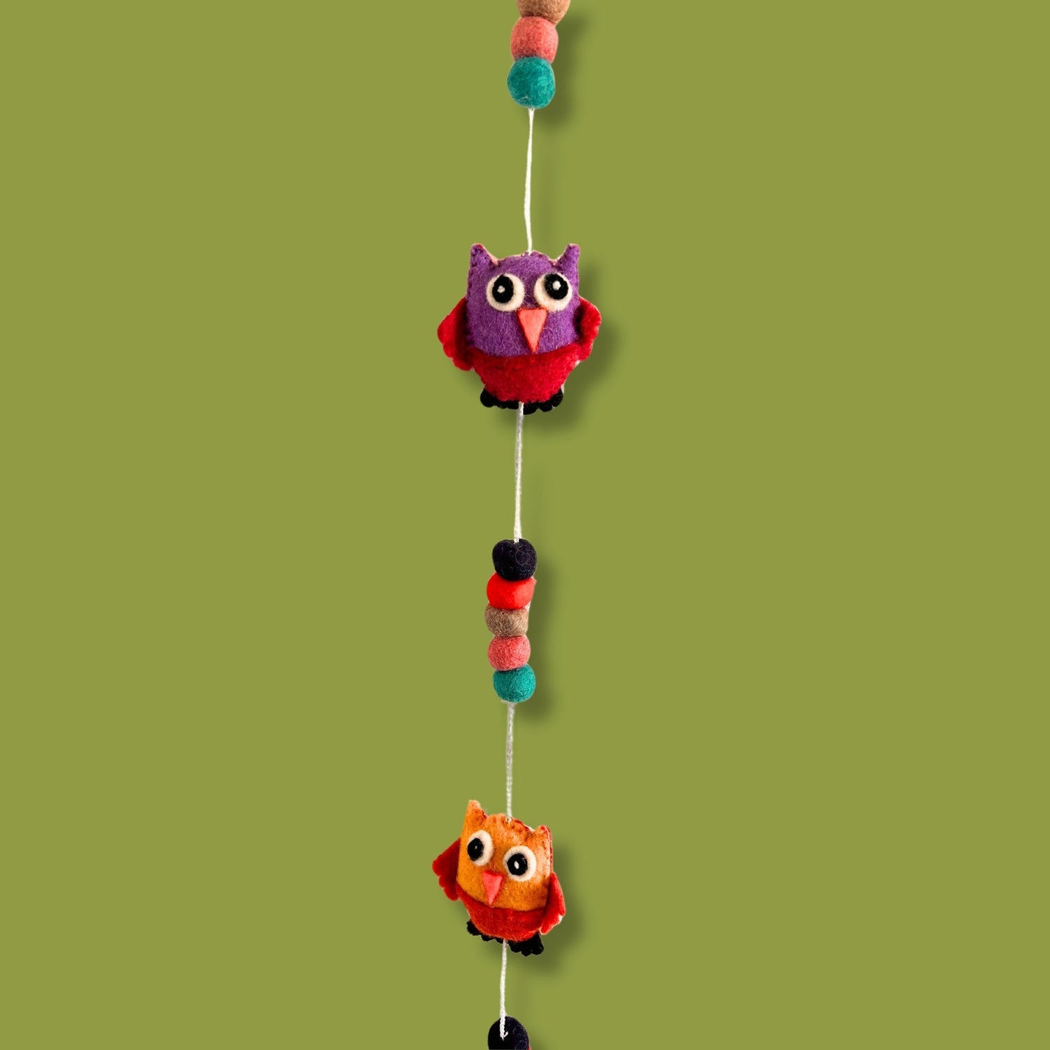 Colorful Felt Owl Wall Hanging Garland with Bell - Whimsical Decorative Felt Balls for Home Decor - SHAMTAM.COM