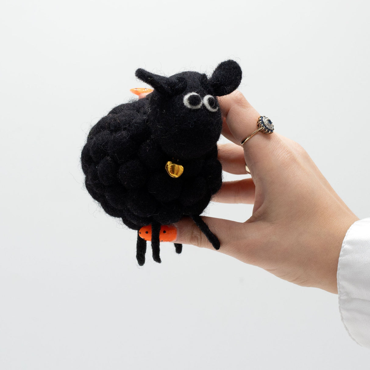 Handcrafted Black Felt Sheep with Golden Bell - Eco - Friendly Whimsical Décor - SHAMTAM.COM