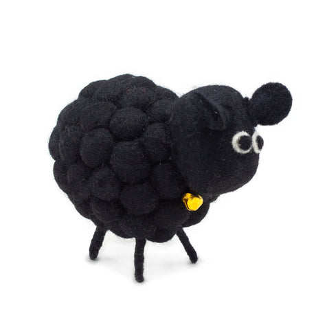 Handcrafted Black Felt Sheep with Golden Bell - Eco - Friendly Whimsical Décor - SHAMTAM.COM