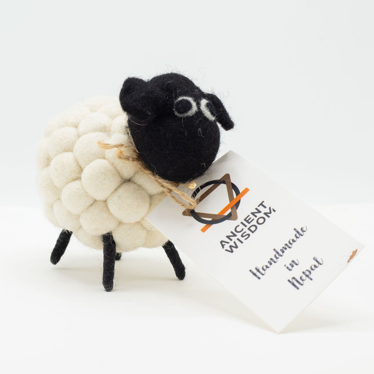 Handcrafted Eco - Friendly White Felt Sheep with Golden Bell Collar - Decorative Home Décor Piece - SHAMTAM.COM